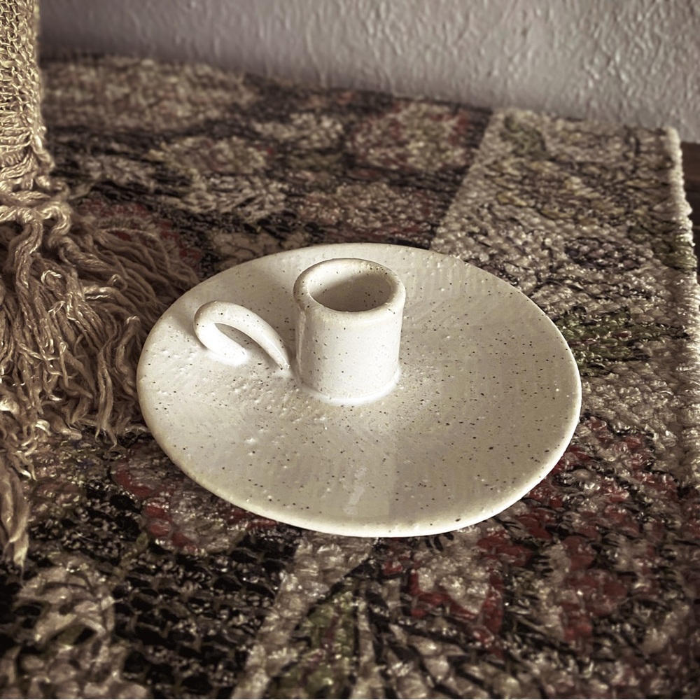 Rustic Vintage Cream Ceramic Taper Candle Holder - Picture 4 of 7